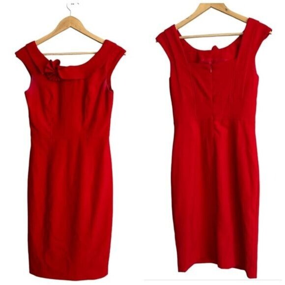 Calvin Klein Sheath Dress Womens Size 2 Red Rosette Accent Sleeveless Lined - Picture 1 of 12